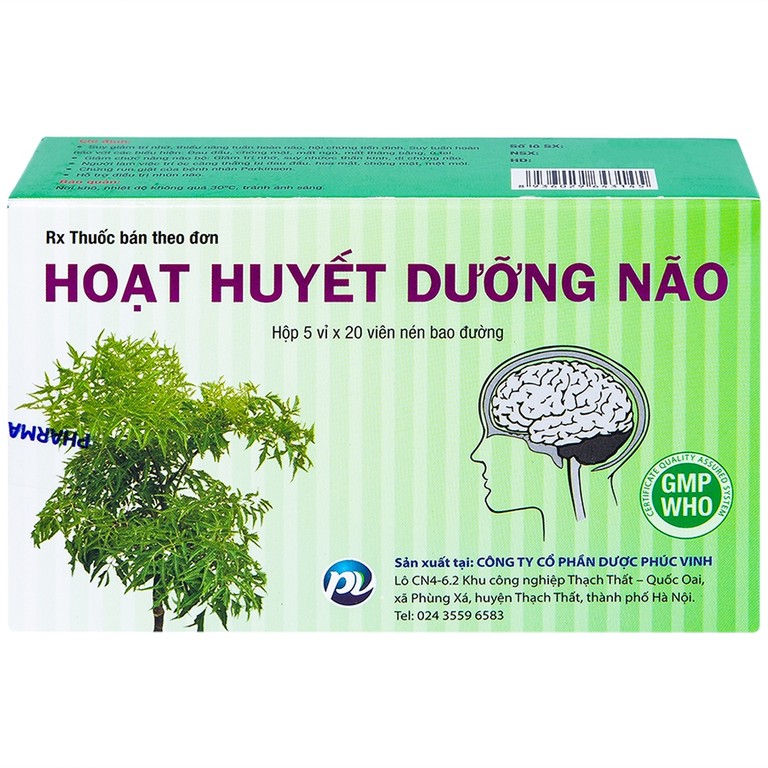 Thuốc Hoạt Huyết Dưỡng Não Phúc Vinh điều trị suy giảm trí nhớ, thiểu năng tuần hoàn não (5 vỉ x 20 viên)