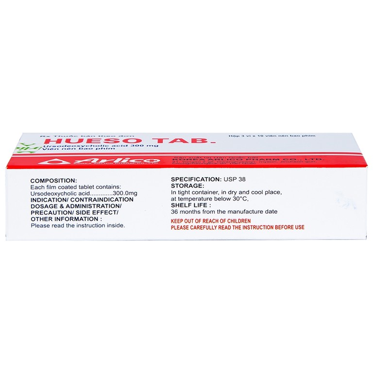 Thuốc Hueso Tab 300mg Arlico điều trị sỏi túi mật cholesterol, bệnh gan mật mãn tính (3 vỉ x 10 viên)