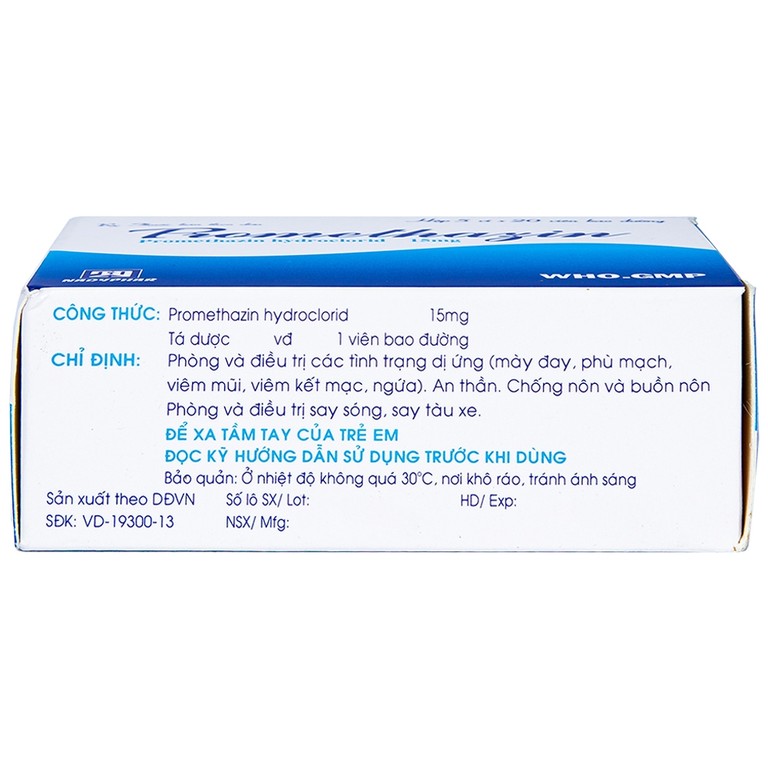 Thuốc Promethazin 15mg Nadyphar phòng và điều trị các tình trạng dị ứng, chống nôn (5 vỉ x 20 viên)  