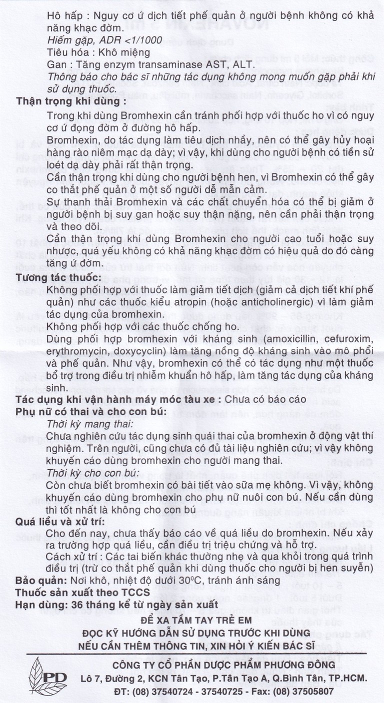 Dung dịch uống Novahexin 4mg Phương Đông điều trị rối loạn tiết dịch phế quản (30 ống x 5ml)