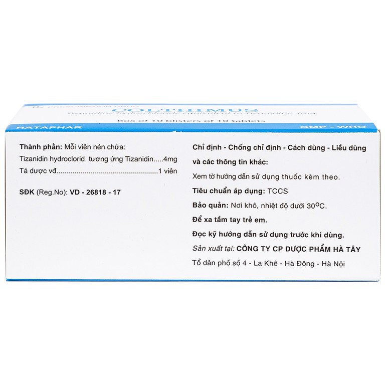 Thuốc Colthimus Hataphar điều trị triệu chứng co cứng cơ (10 vỉ x 10 viên)