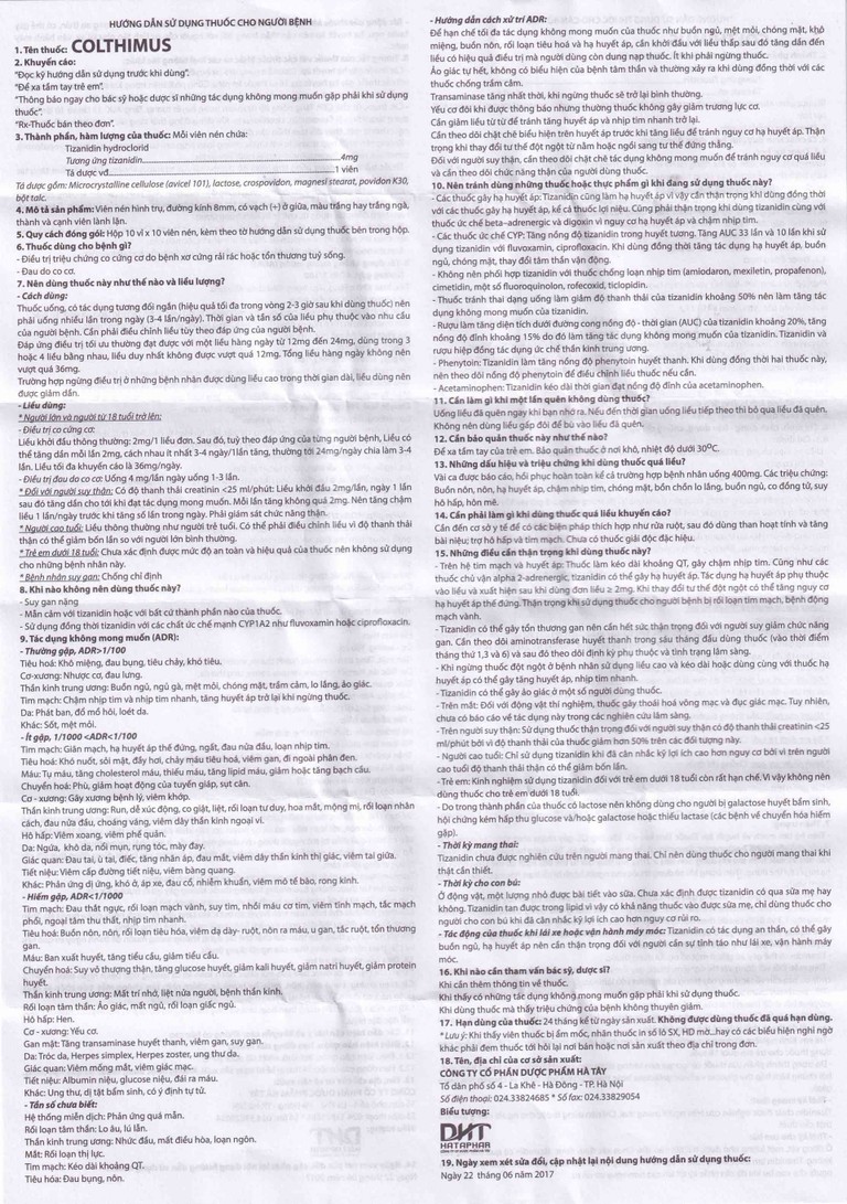 Thuốc Colthimus Hataphar điều trị triệu chứng co cứng cơ (10 vỉ x 10 viên)