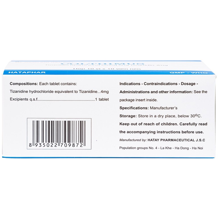 Thuốc Colthimus Hataphar điều trị triệu chứng co cứng cơ (10 vỉ x 10 viên)