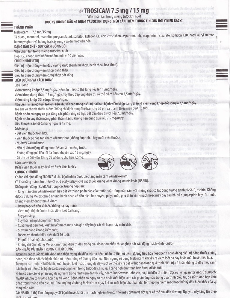 Thuốc Trosicam 7.5mg Alpex Pharma điều trị viêm đau xương khớp (3 vỉ x 10 viên)