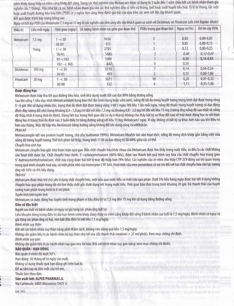 Thuốc Trosicam 7.5mg Alpex Pharma điều trị viêm đau xương khớp (3 vỉ x 10 viên)