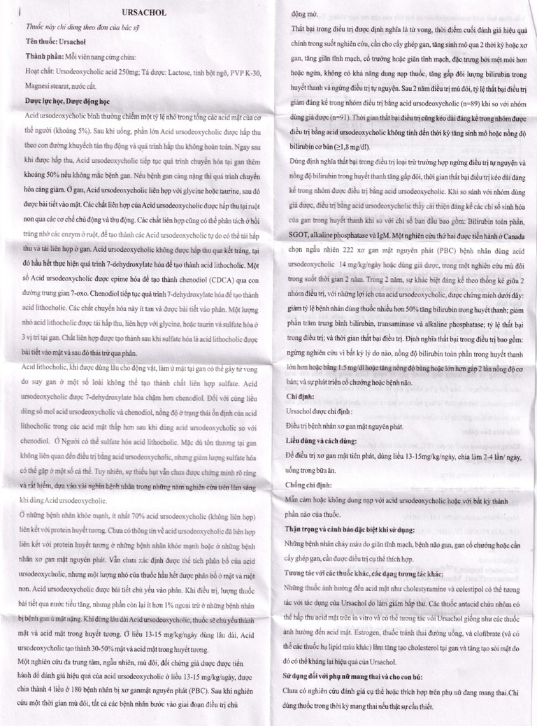 Thuốc Ursachol 250mg Lupin điều trị xơ gan mật nguyên phát (2 vỉ x 10 viên)
