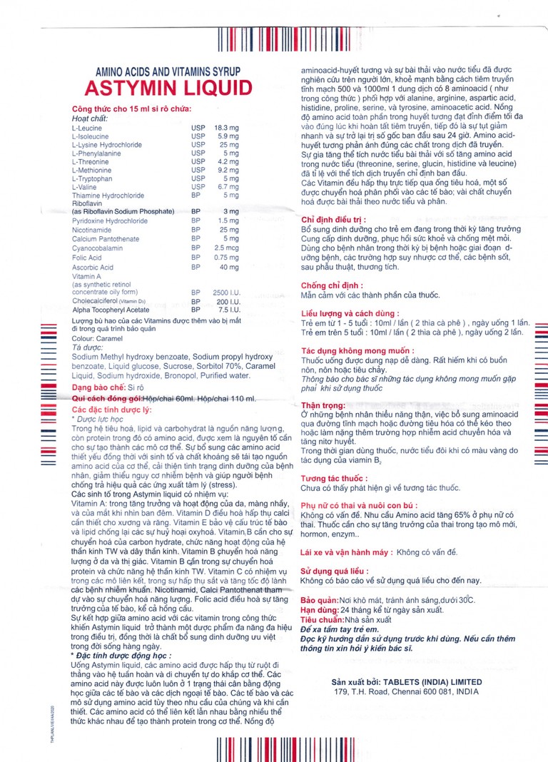 Siro Astymin Liquid Tablets bổ sung dinh dưỡng cho trẻ em (60ml)