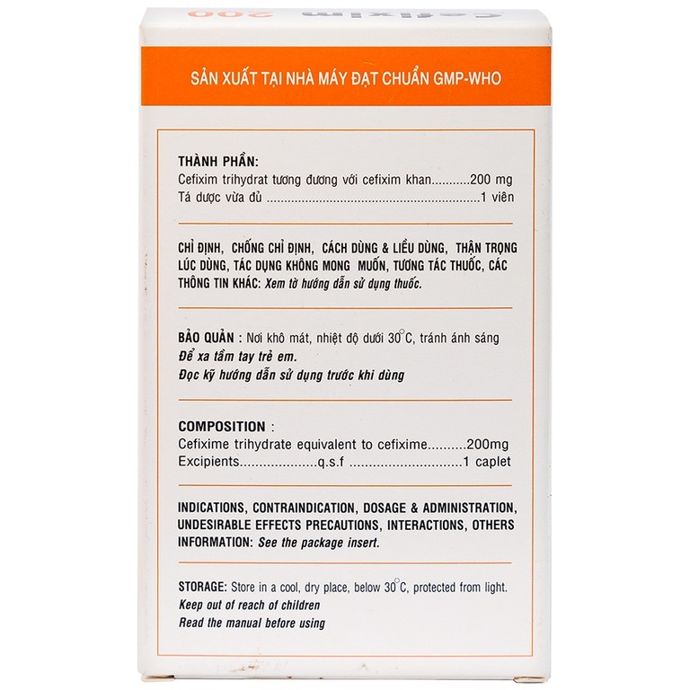 Thuốc Cefixim 200mg Pharimexco điều trị nhiễm khuẩn (2 vỉ x 10 viên)