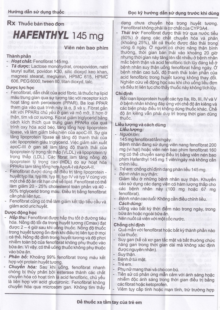 Thuốc Hafenthyl 145mg Hasan điều trị rối loạn lipoprotein huyết (3 vỉ x 10 viên)