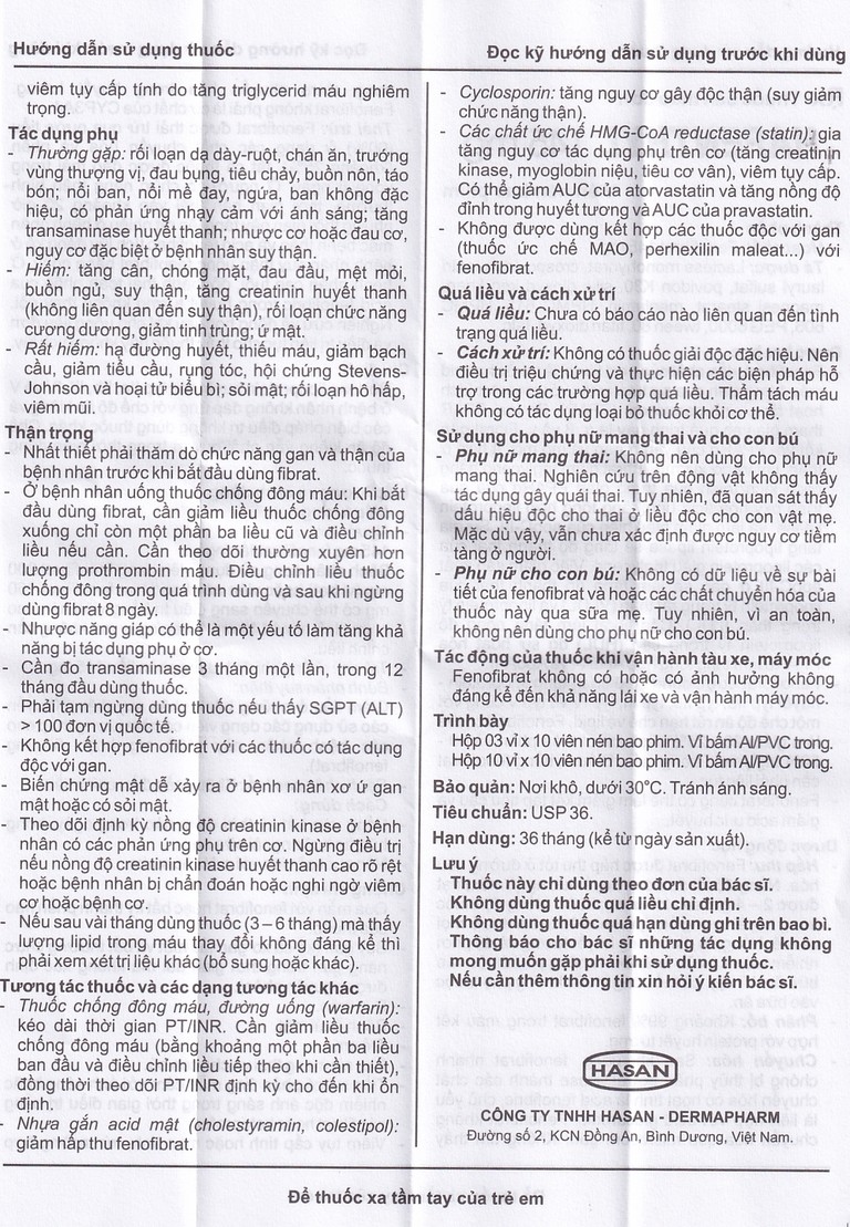 Thuốc Hafenthyl 145mg Hasan điều trị rối loạn lipoprotein huyết (3 vỉ x 10 viên)