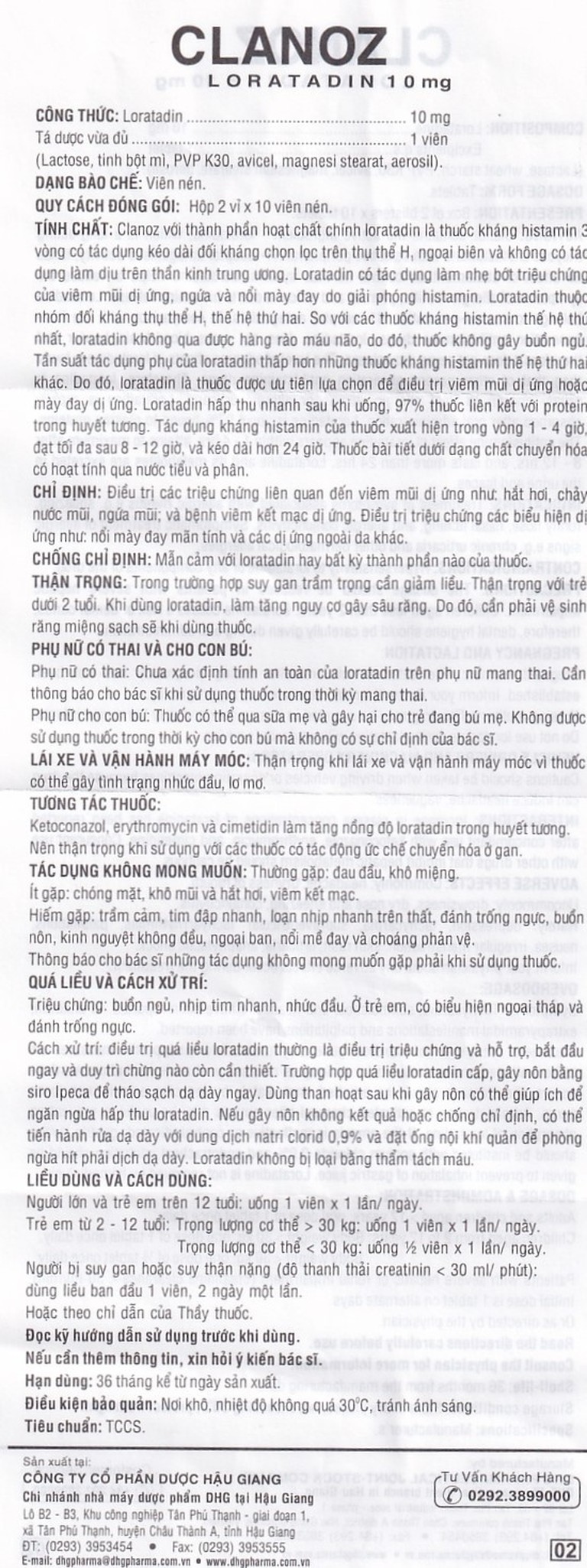Thuốc Clanoz 10mg DHG điều trị các triệu chứng liên quan đến viêm mũi dị ứng (2 vỉ x 10 viên)