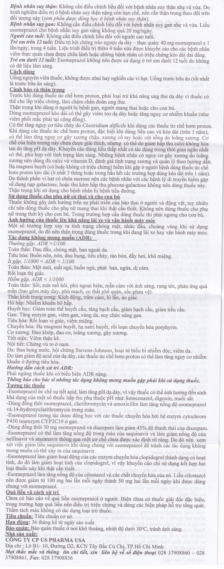 Thuốc Esomeprazol 40-HV điều trị trào ngược dạ dày, thực quản (3 vỉ x 10 viên)