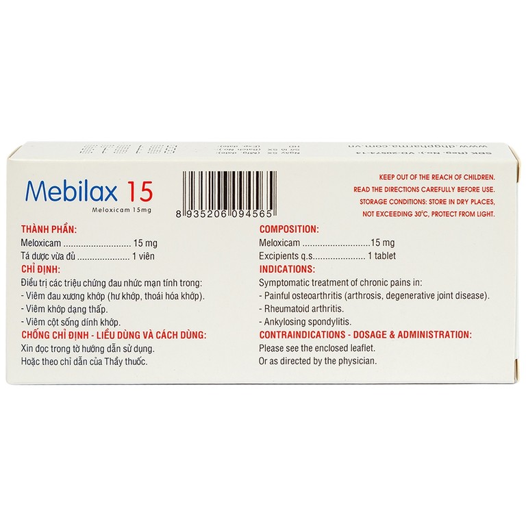 Thuốc Mebilax 15 DHG điều trị viêm đau cơ xương khớp (2 vỉ x 10 viên) 