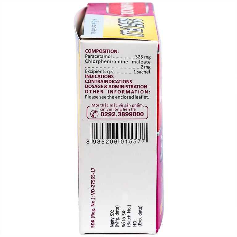 Cốm Hapacol 325 Flu DHG điều trị đau đầu, đau nửa đầu, đau răng (24 gói)