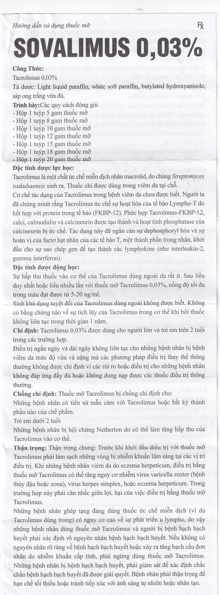 Thuốc mỡ Sovalimus 0.03% Hadiphar điều trị viêm da (10g)