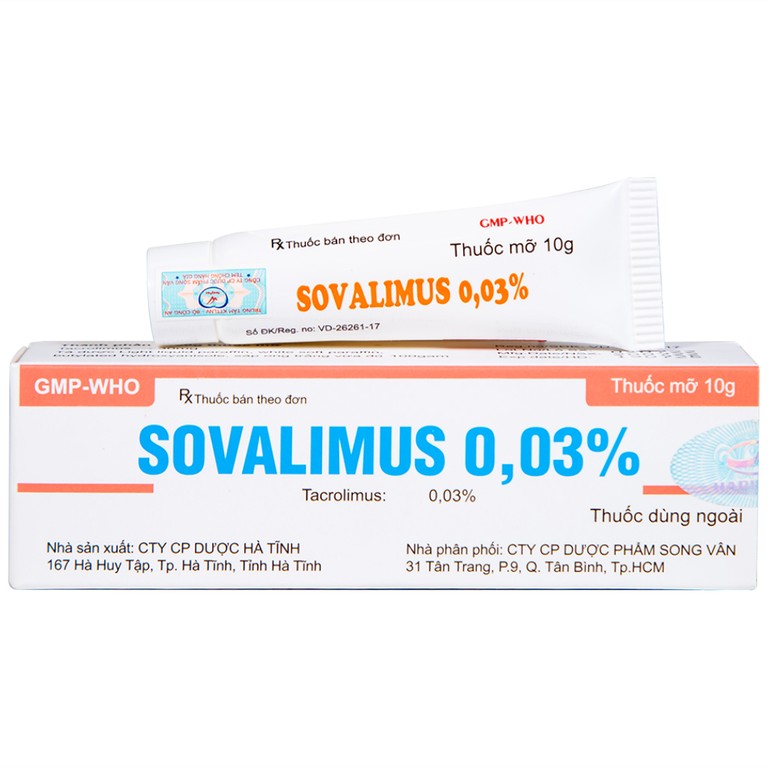 Thuốc mỡ Sovalimus 0.03% Hadiphar điều trị viêm da (10g)