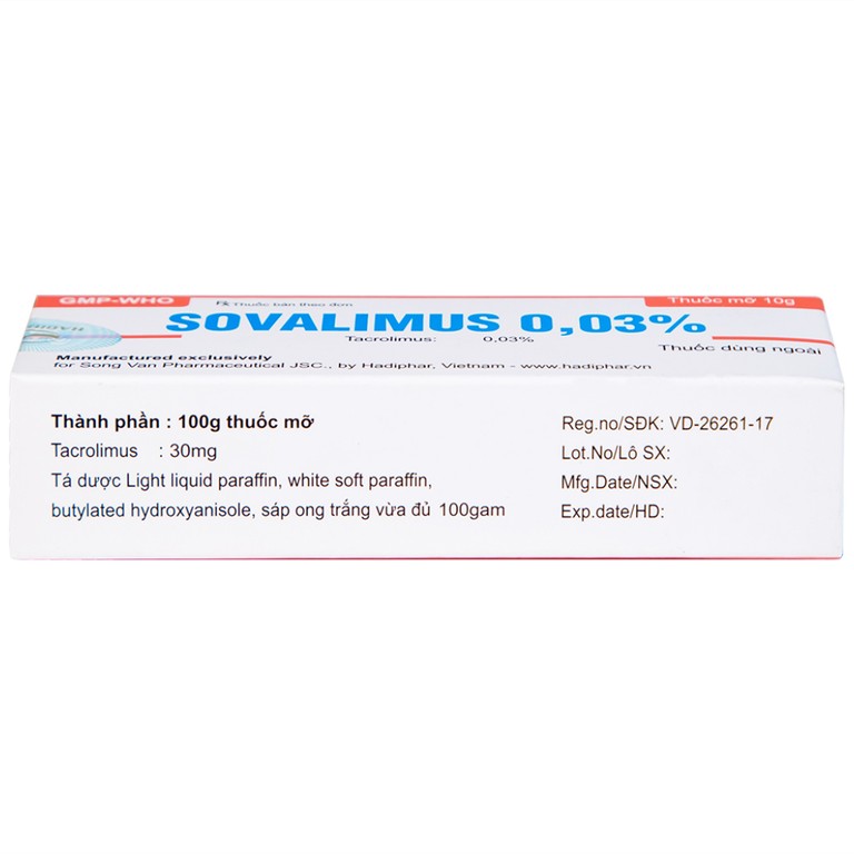 Thuốc mỡ Sovalimus 0.03% Hadiphar điều trị viêm da (10g)