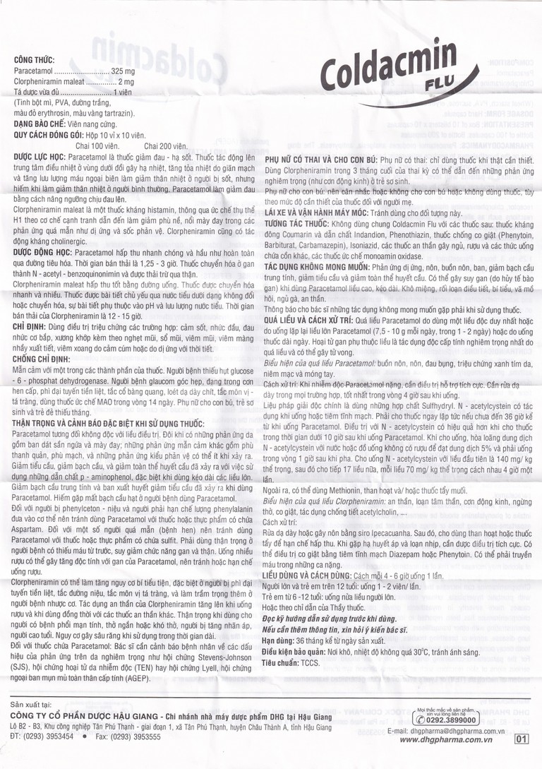Thuốc Coldacmin Flu DHG điều trị triệu chứng cảm sốt, nhức đầu, đau nhức cơ bắp (100 viên)