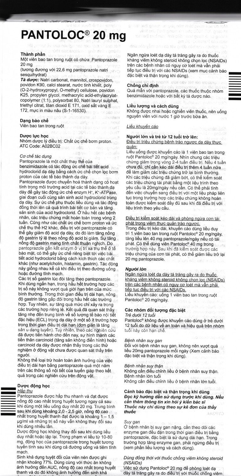 Viên nén Pantoloc 20mg Takeda điều trị trào ngược dạ dày thực quản (1 vỉ x 14 viên)
