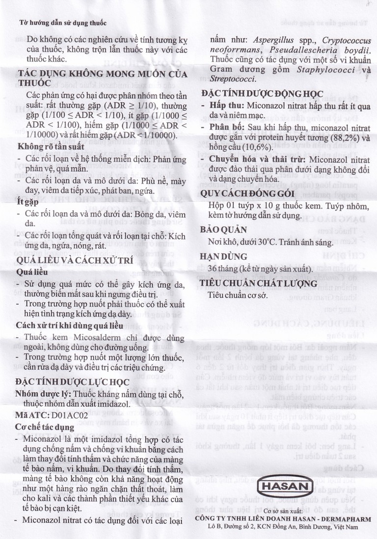 Kem bôi da Micosalderm 2% Hasan điều trị các bệnh da liễu do nhiễm nấm (10g)