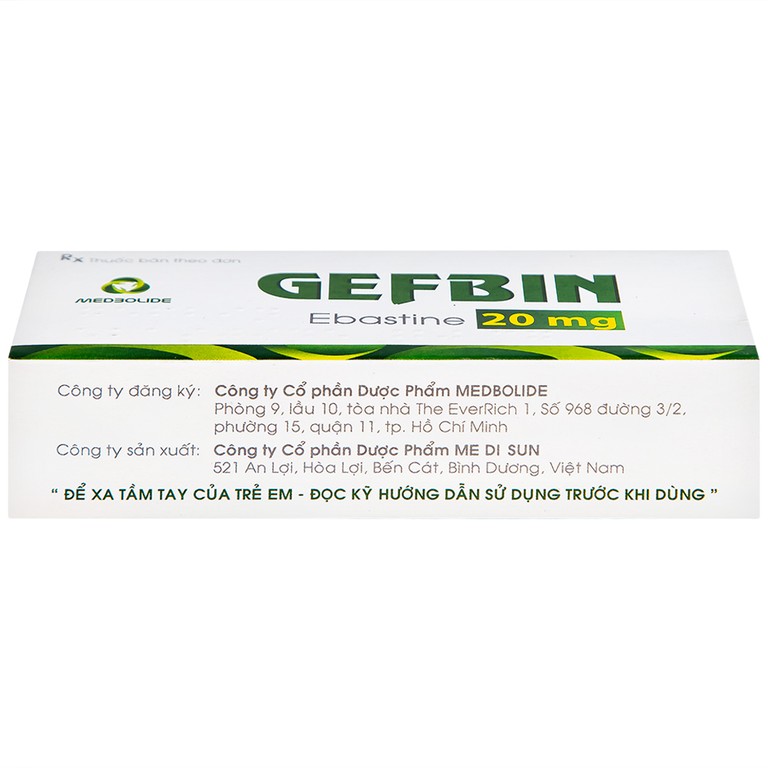 Thuốc Gefbin Medisun điều trị viêm mũi dị ứng, mề đay vô căn mạn tính (3 vỉ x 10 viên)