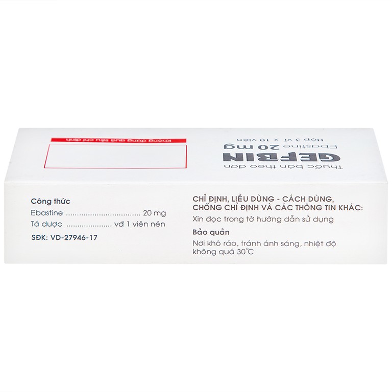 Thuốc Gefbin Medisun điều trị viêm mũi dị ứng, mề đay vô căn mạn tính (3 vỉ x 10 viên)