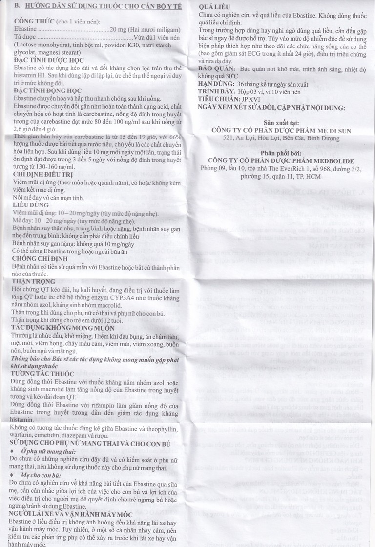 Thuốc Gefbin Medisun điều trị viêm mũi dị ứng, mề đay vô căn mạn tính (3 vỉ x 10 viên)