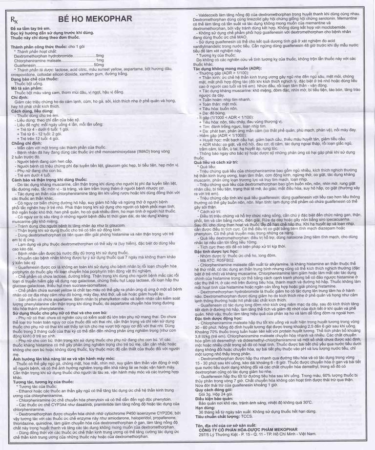 Thuốc Bé Ho Mekophar giảm ho do cảm lạnh, cúm (24 gói x 3g)