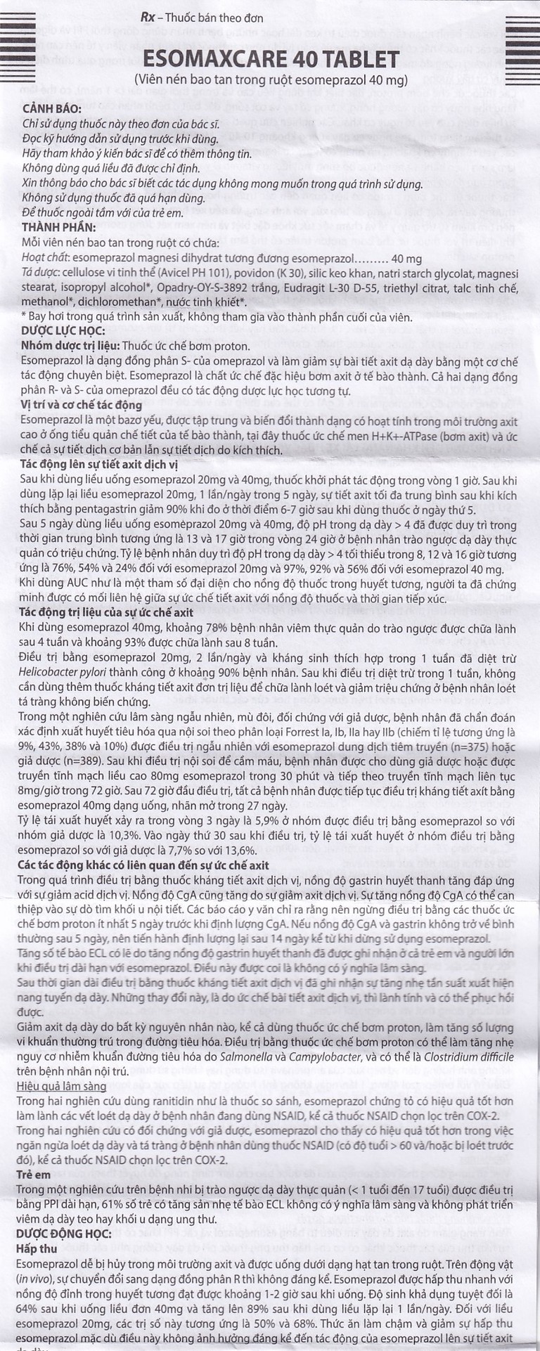 Thuốc Esomaxcare 40 điều trị trào ngược dạ dày thực quản (3 vỉ x 10 viên)
