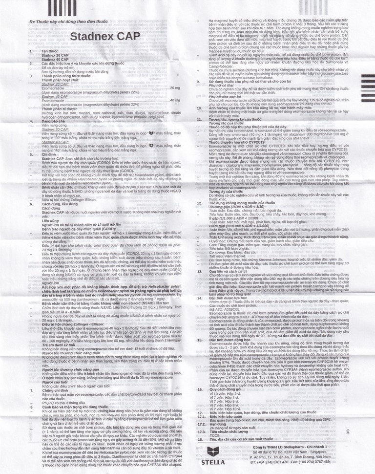 Thuốc Stadnex 40 CAP Stella điều trị trào ngược dạ dày, thực quản (4 vỉ x 7 viên)