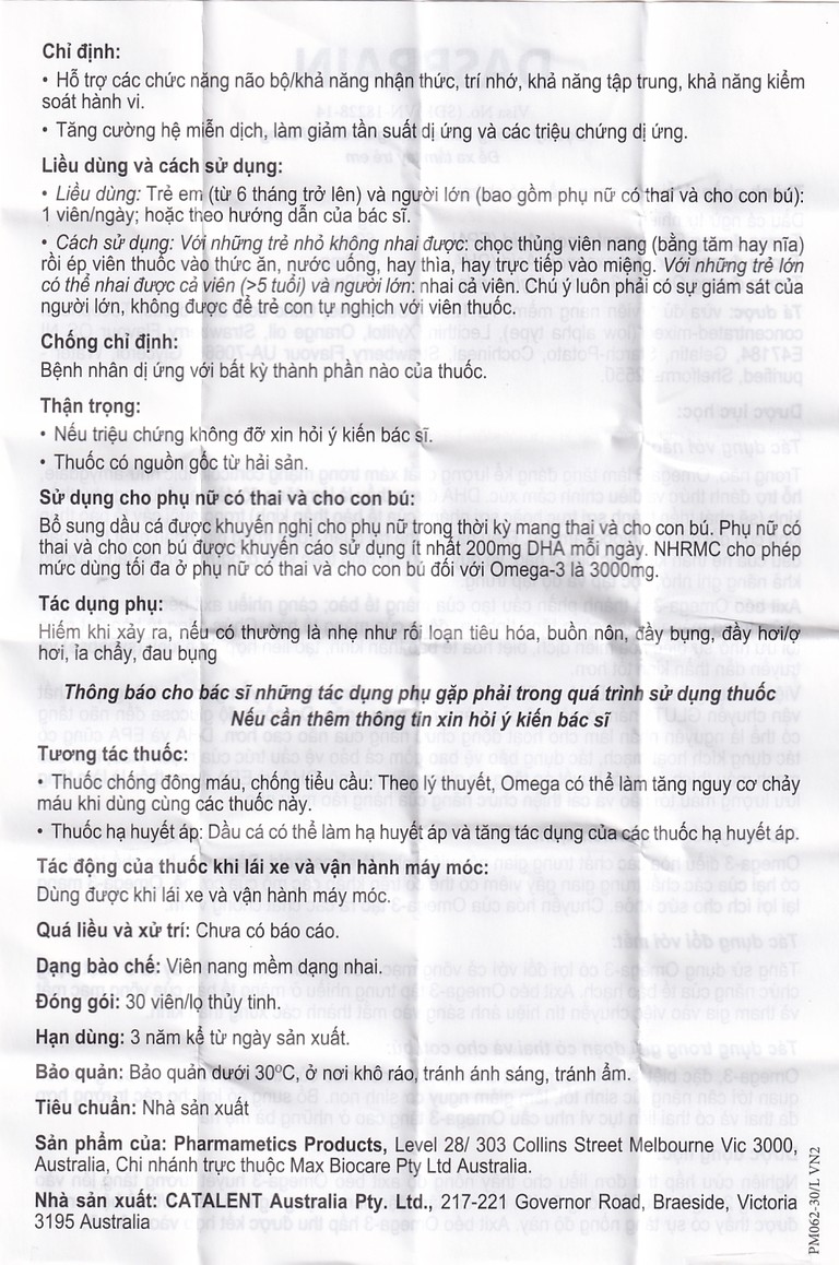 Thuốc Dasbrain Pharmametics hỗ trợ các chức năng não bộ (30 viên)