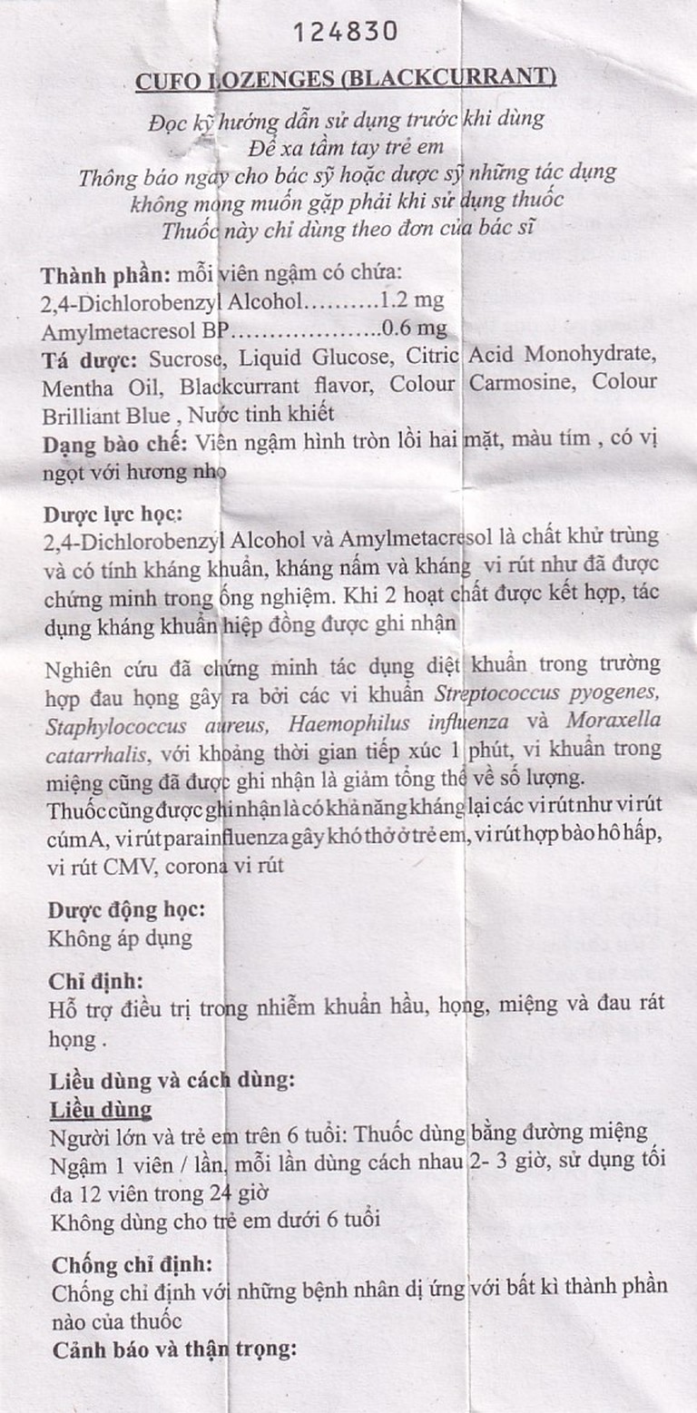 Viên ngậm Cufo Lozenges vị nho hỗ trợ điều trị trong nhiễm khuẩn hầu, họng, miệng (2 vỉ x 12 viên)