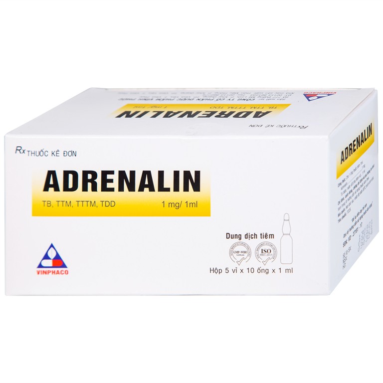 Dung dịch tiêm Adrenalin 1mg/1ml hồi sức tim phổi, cấp cứu choáng phản vệ (5 vỉ x 10 ống)