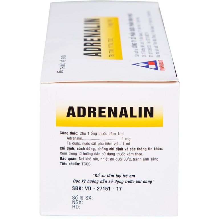 Dung dịch tiêm Adrenalin 1mg/1ml hồi sức tim phổi, cấp cứu choáng phản vệ (5 vỉ x 10 ống)