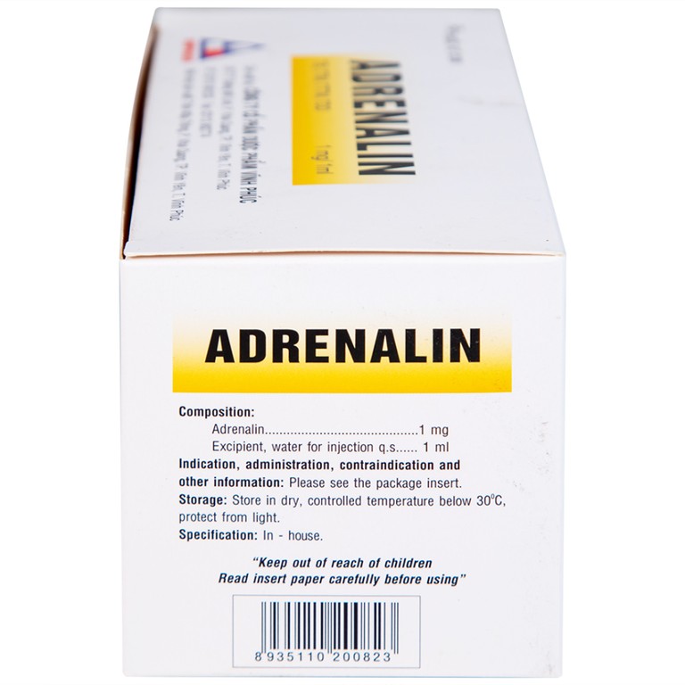 Dung dịch tiêm Adrenalin 1mg/1ml hồi sức tim phổi, cấp cứu choáng phản vệ (5 vỉ x 10 ống)