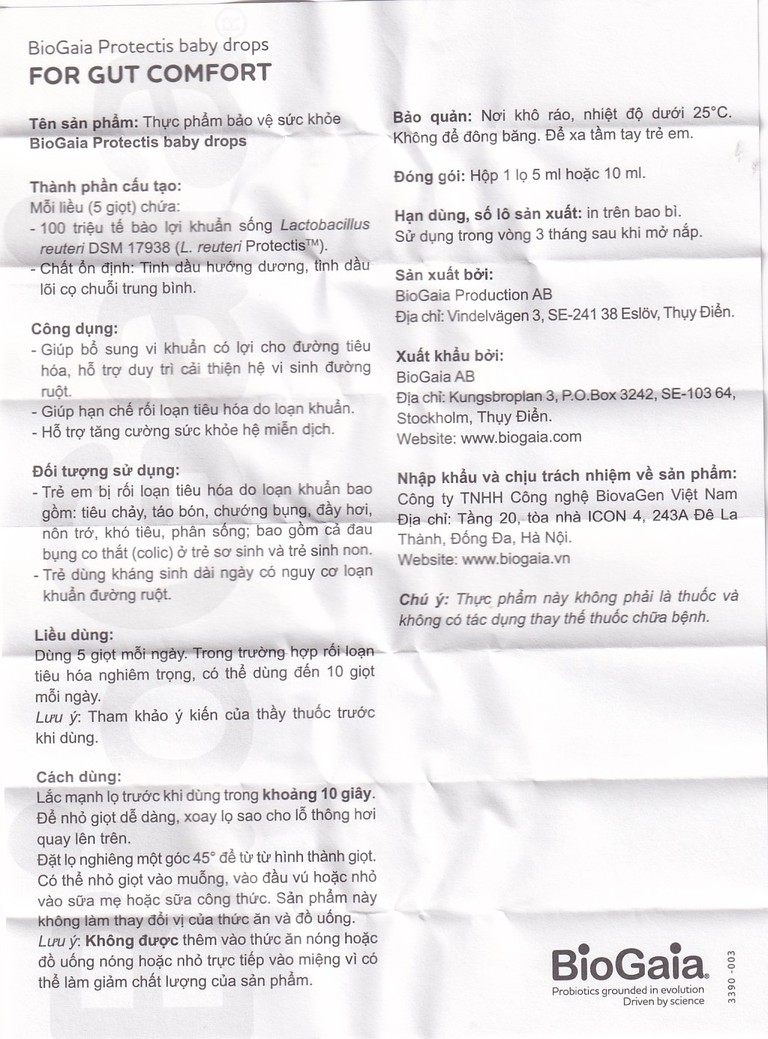 Men vi sinh BioGaia Protectis Baby Drops bổ sung lợi khuẩn cho đường tiêu hóa (5ml)