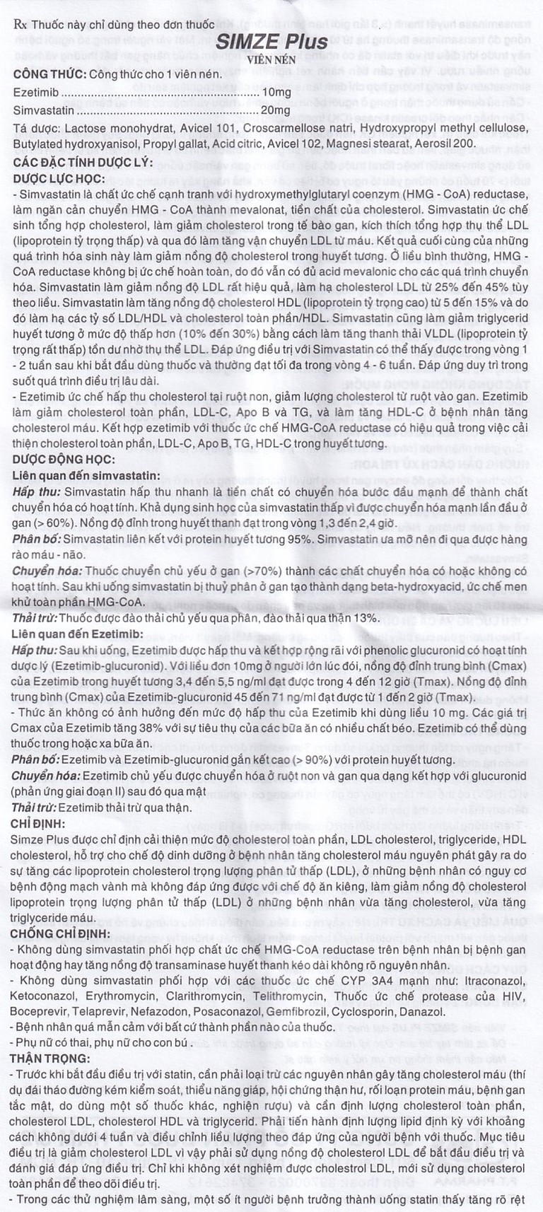 Thuốc Simze Plus 20mg/10mg Dược 3-2 cải thiện mức độ Cholesterol toàn phần (3 vỉ x 10 viên)