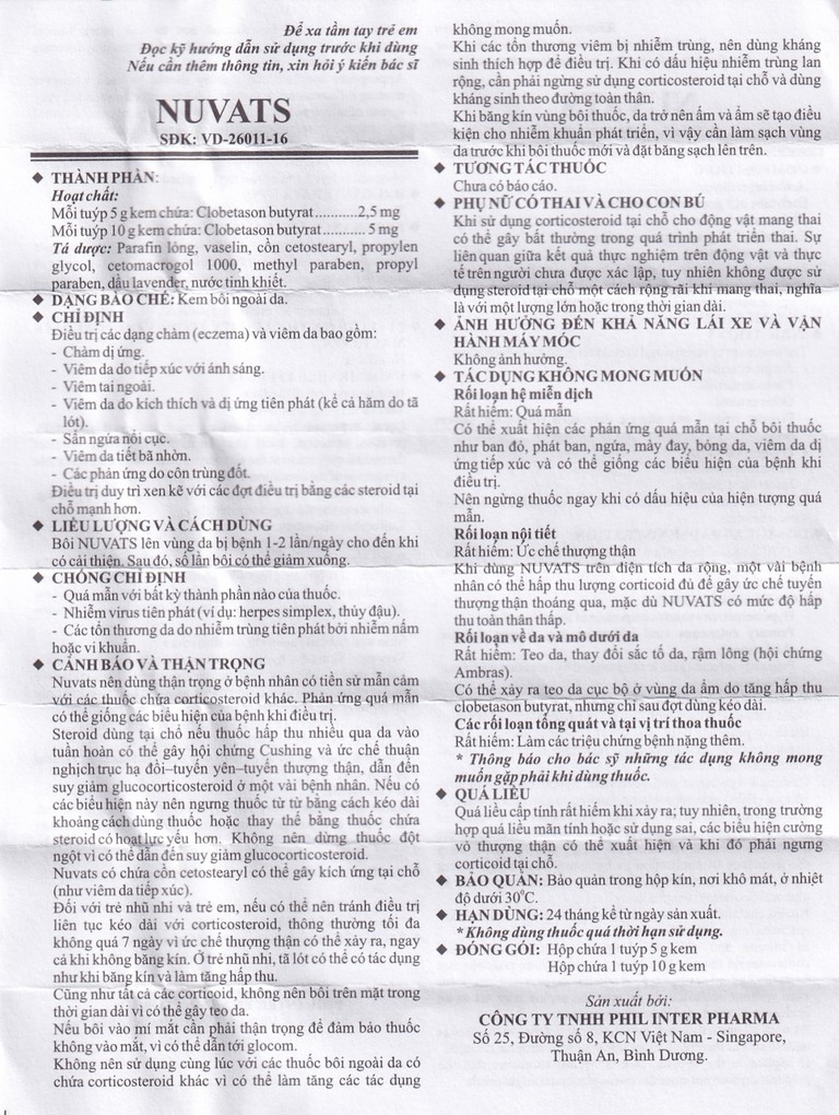 Kem bôi da Nuvats Phil Inter Pharma điều trị chàm dị ứng, viêm da, viêm tai ngoài (5g)