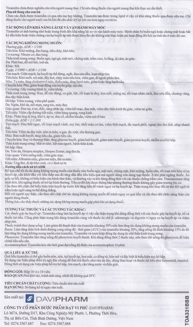 Thuốc Waruwari 2mg Davi Pharm điều trị chứng co cứng cơ (10 vỉ x 10 viên)