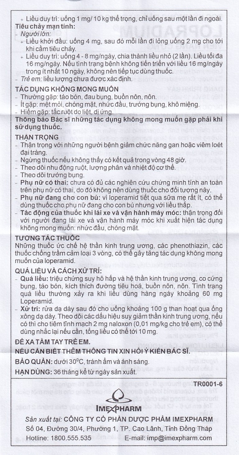 Viên nang cứng Lopradium 2mg Imexpharm điều trị tiêu chảy cấp, bù nước và chất điện giải (10 vỉ x 10 viên) 