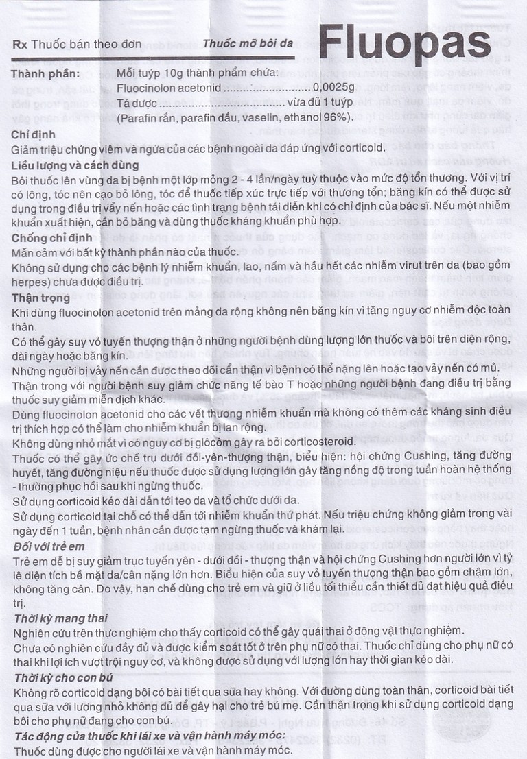 Thuốc mỡ bôi da Fluopas giảm triệu chứng viêm, ngứa của các bệnh ngoài da (10g)