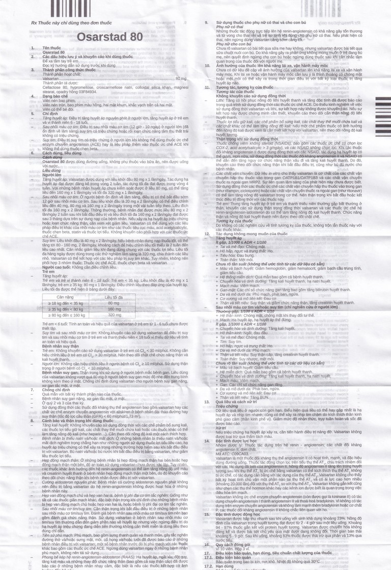 Viên nén Osarstad 80 Stella điều trị tăng huyết áp (3 vỉ x 10 viên)