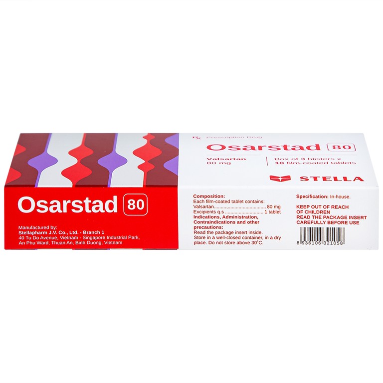 Viên nén Osarstad 80 Stella điều trị tăng huyết áp (3 vỉ x 10 viên)