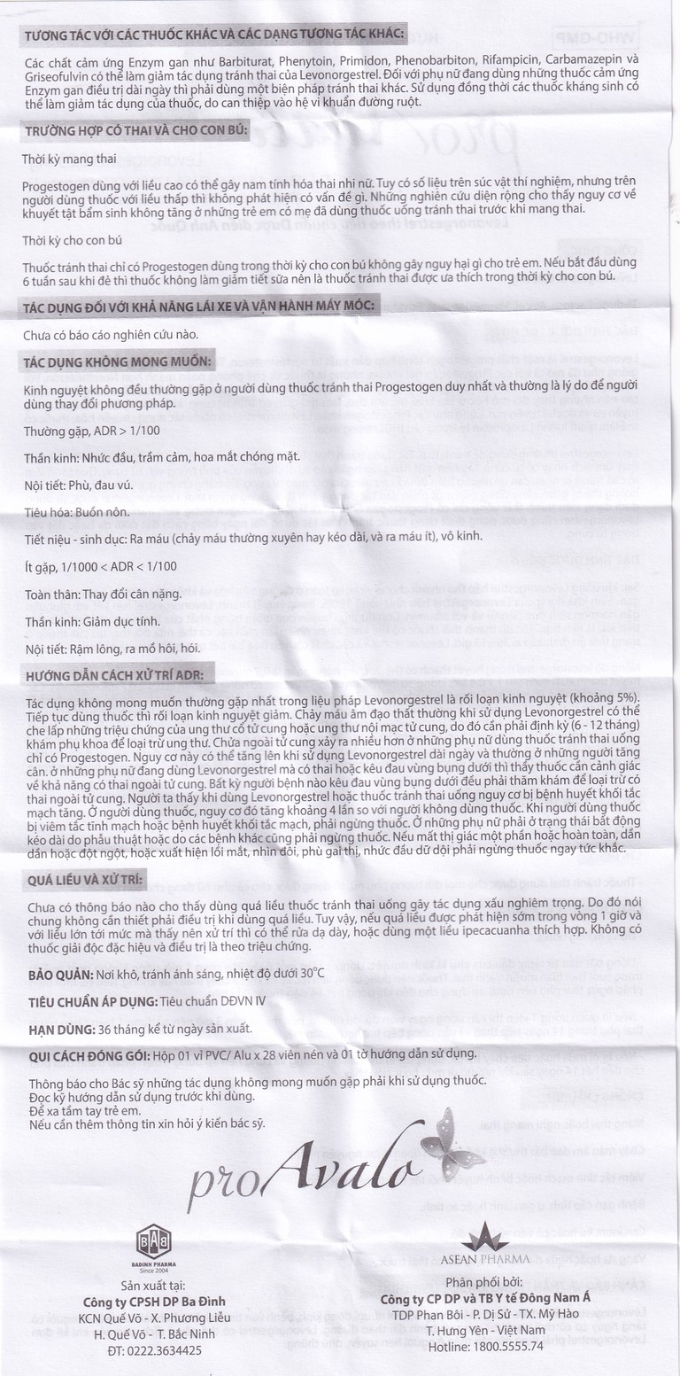 Thuốc proAvalo 0.03mg Babiophar tránh thai hằng ngày (1 vỉ x 28 viên)