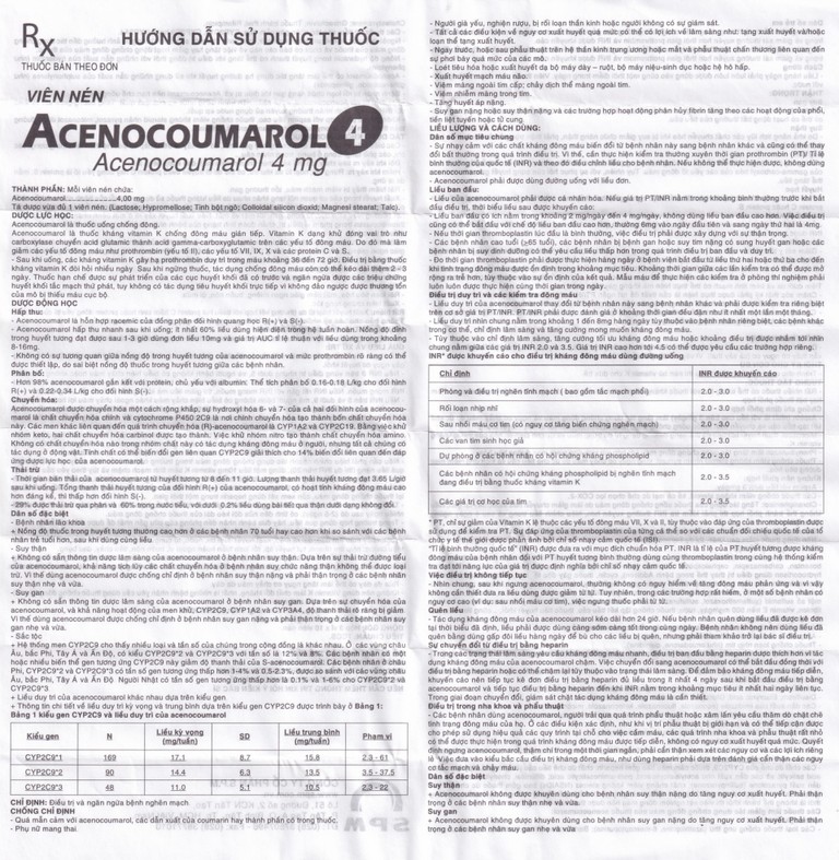 Thuốc Acenocoumarol 4 SPM điều trị và ngăn ngừa bệnh nghẽn mạch (3 vỉ x 10 viên)