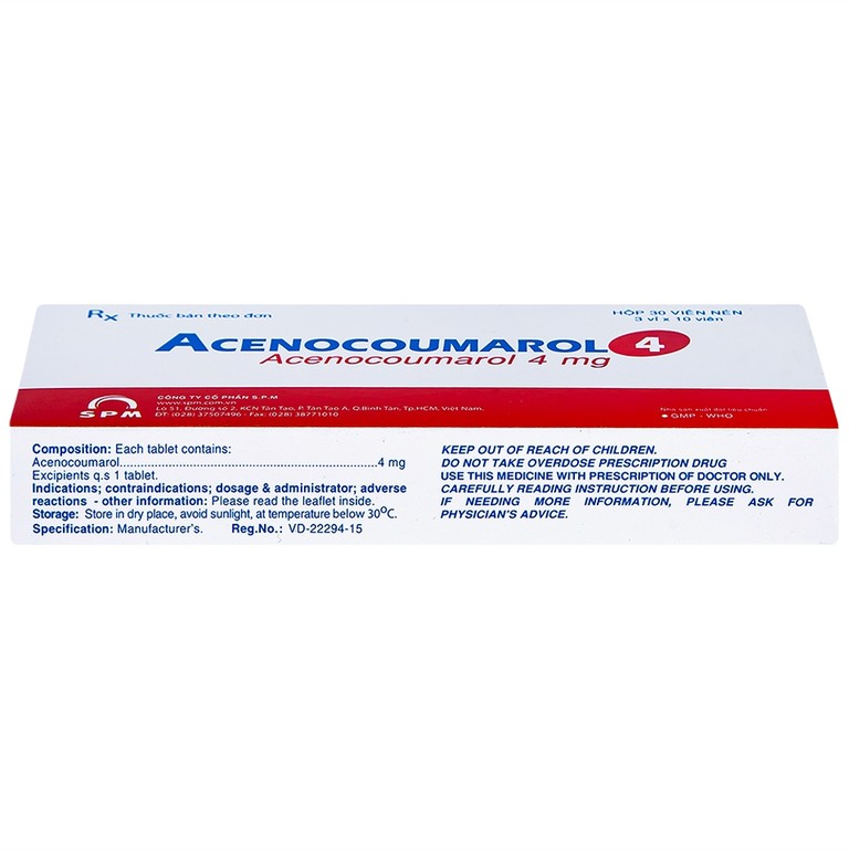 Thuốc Acenocoumarol 4 SPM điều trị và ngăn ngừa bệnh nghẽn mạch (3 vỉ x 10 viên)