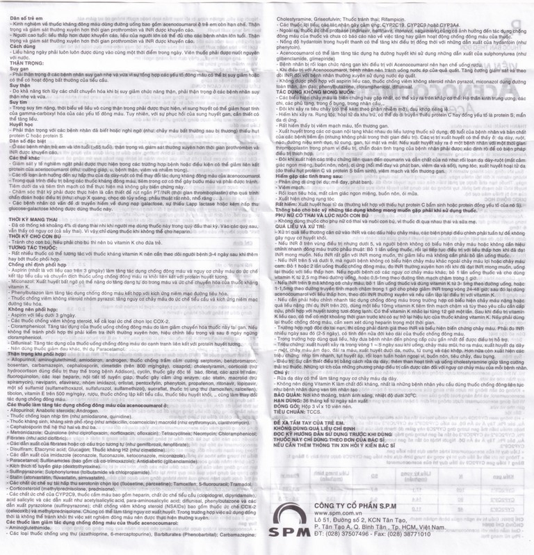 Thuốc Acenocoumarol 4 SPM điều trị và ngăn ngừa bệnh nghẽn mạch (3 vỉ x 10 viên)