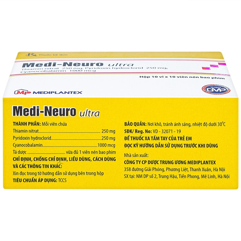 Viên nén Medi-Neuro Ultra Mediplantex điều trị rối loạn thần kinh, nhiễm độc (10 vỉ x 10 viên)
