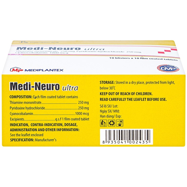 Viên nén Medi-Neuro Ultra Mediplantex điều trị rối loạn thần kinh, nhiễm độc (10 vỉ x 10 viên)