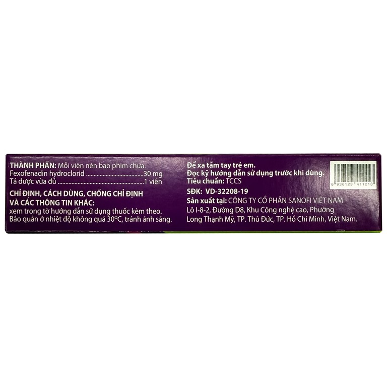 Thuốc Telfast Kids 30mg Sanofi điều trị viêm mũi dị ứng, mày đay cho trẻ em (1 vỉ x 10 viên)